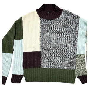 Whistles Cropped Sweater Boxy Mock Neck Womens Sz XS Wool Blend Colorblock Slits